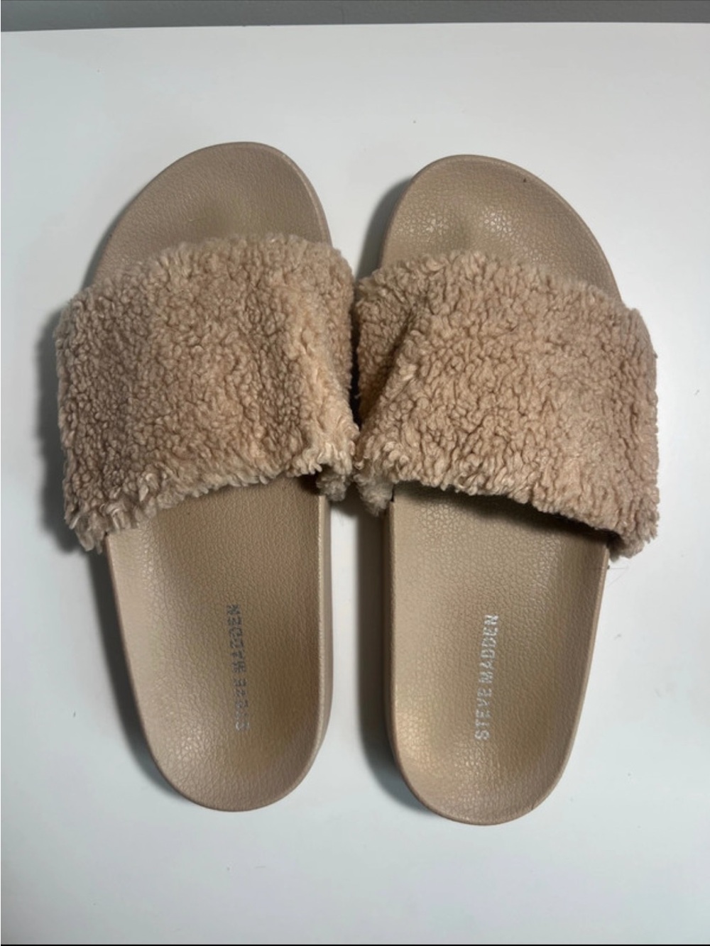 Steve Madden Beige Faux Shearling Slide Slippers